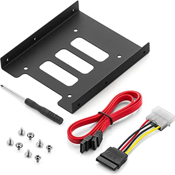 deleyCON Einbaurahmen für 2,5'' Festplatten / SSD's auf 3,5'' Adapter Wechselrahmen Mounting Frame Halterung Schienen inkl. Schrauben SATA Kabel und Stromadapter – Bild 2