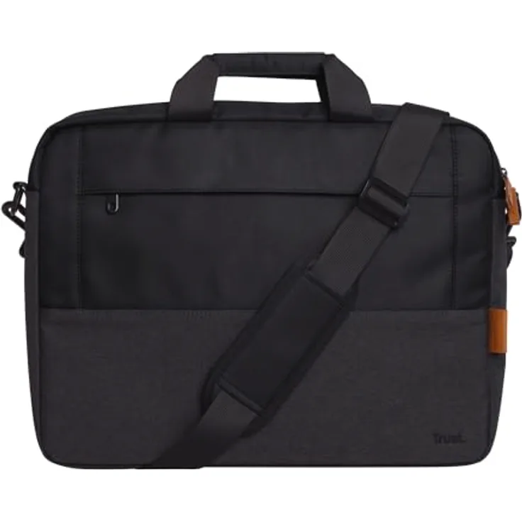 Trust Lisboa Laptoptasche 16 Zoll, Umhängetasche Herren Damen mit Trolley-Gurt, Tasche aus Recycelten PET-Flaschen, Arbeitstasche für Reisen Business MacBook Notebook HP Dell Asus Lenovo - Schwarz