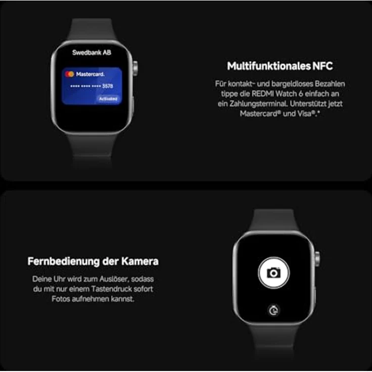 XIAOMI Redmi Watch 6 NFC, 2.07'' AMOLED Smartwatch für Damen und Herren mit 150+ Sportmodi, Herzfrequenz- und Schlafmonitor, 24 Tage Akkulaufzeit, 5ATM, GPS, Schwarz – Bild 3