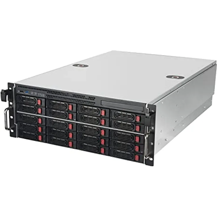 SilverStone SST-RM43-320-RS Rackmount Server, 4U Gehäuse für SSI-EEB-Mainboards, Platz für 20x 2,5 Zoll / 20x 3,5 Zoll Laufwerke, mit zwei vorinstallierten Lüftern