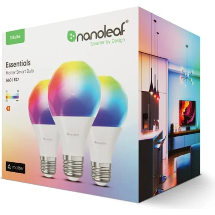 Nanoleaf Matter Essentials Glühbirne, 3 Smarten RGBW E27 LED Lampen - Matter über Thread, Bluetooth 16 Mio. Farben LED Lampen, Bildschirm Sync, Funktioniert mit Google Home Apple, Deko und Gaming – Bild 2