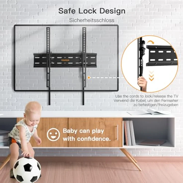 Perlegear TV Wandhalterung Neigbar - Fernseh Halterung 4K LED LCD OLED Flachbildfernseher, TV Wandhalter Schwarz 58-140cm 23-55 Zoll TV - VESA 75x75-400x400mm, 1.8m HDMI Kabel Wasserwaage – Bild 4