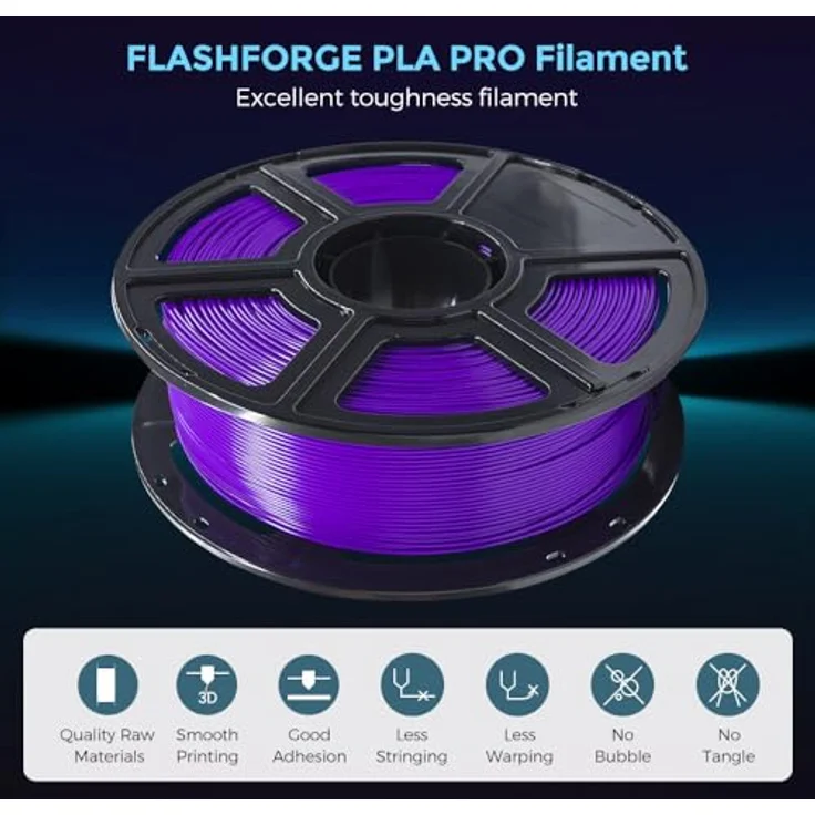 FLASHFORGE PLA PRO 3D-Drucker-Filament, 1,75 mm, 1-kg-Spule, Maßgenauigkeit +/- 0,02 mm, verbesserte Zähigkeit, knäuelfrei, Violett – Bild 2