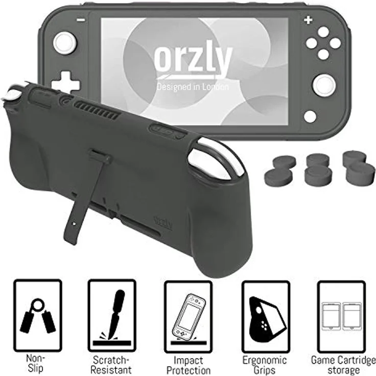 Orzly Switch Lite Accesoires, Zubehör für Nintendo Switch Lite (2019) Panzerglas Schutzfolien, USB Ladekabel, Konsole Tragetasche, Spiele Patronenhülse, Comfort Grip Case, Kopfhörer - Grau - Preisvergleich – Bild 6