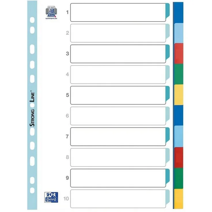 OXFORD Aktenordner, Register 10-tlg., farbige Taben, A4, Kunststoff, 5-farbig durchgefärbt