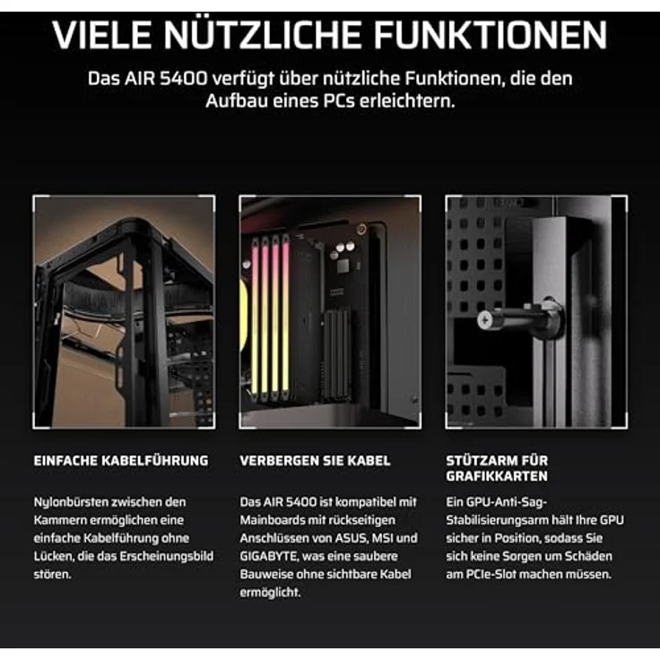 Corsair AIR 5400 RS-R ARGB PC-Gehäuse, Midi Tower mit Tempered Glass, 3x 120-mm-Lüfter und RGB, schwarz – Bild 13