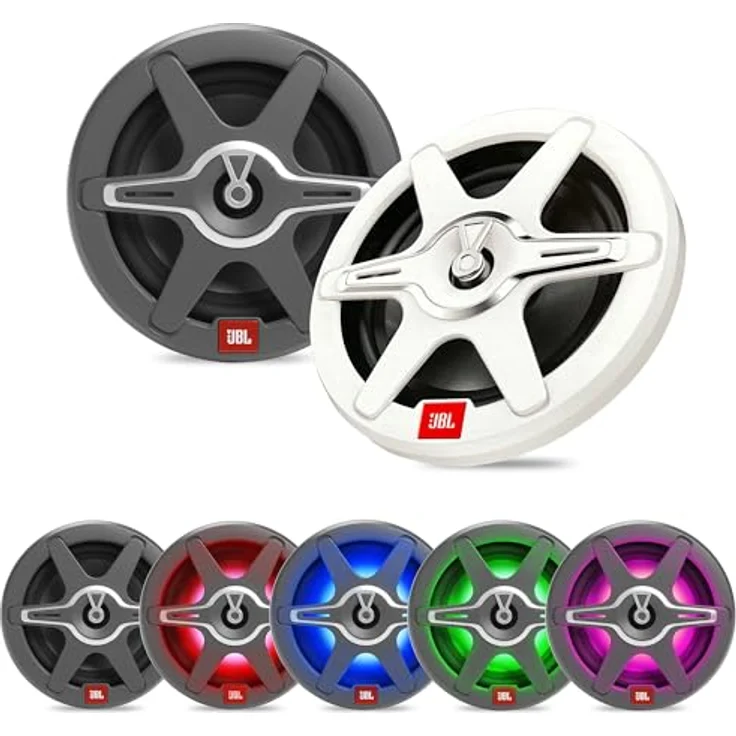 JBL Club Marine Lautsprecher 6 1/2" 2-Weg Hochleistungs Outdoor Lautsprecher Wasserdicht, 225W Boot Boxen von Harman Kardon, IPx5 Außenlautsprecher Wetterfest, RGB LED-Beleuchtung, 2 Grillfarben – Bild 1