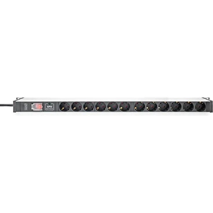 DIGITUS 1HE Aluminium PDU, Rack Mount, 12 x Schutzkontakt 16A, 230VAC, 50/60Hz, overvoltage, Switch – Bild 2