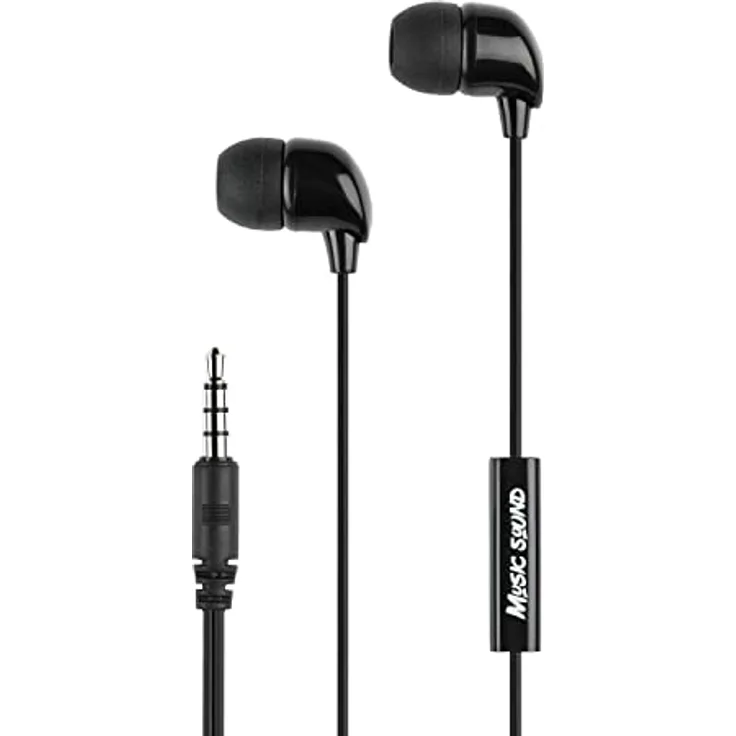 Music Sound | Kopfhörer mit Kabel Fullcolor Intra-auriculaires | In-Ear-Stereokopfhörer mit Kabel und eingebautem Mikrofon - 3,5-mm-Klinkenstecker - 1,2 m Anti-Tangle-Kabel – Farbe Schwarz