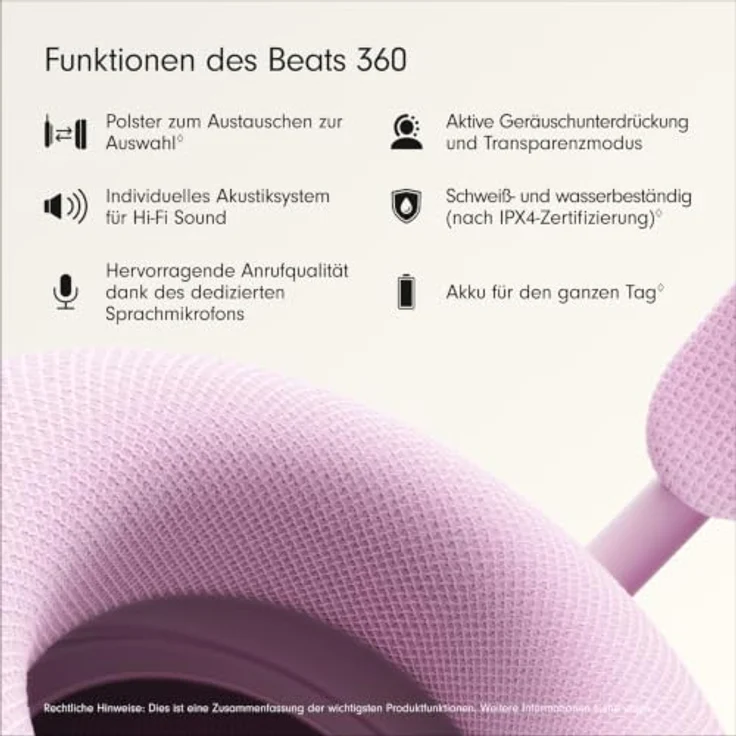 Beats 360, Over-Ear Kopfhörer mit Geräuschunterdrückung, schweiß- und wasserbeständig, pink mit austauschbaren Performance-Polstern aus Strickgewebe – Bild 2