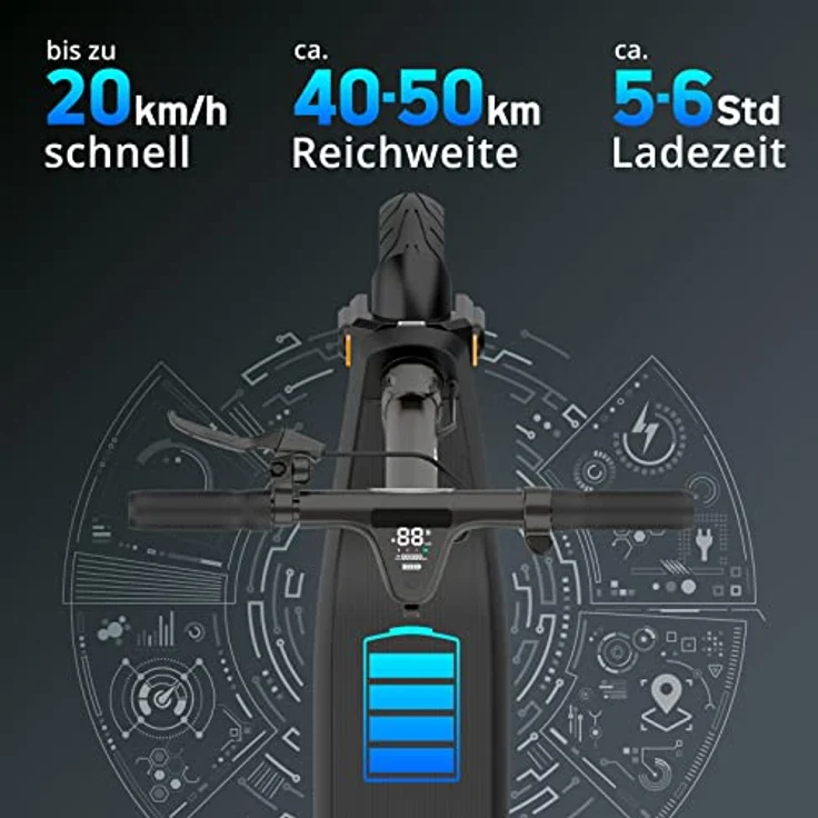 Odys Zeta i10 Faltbarer E-Scooter mit Straßenzulassung & Appanbindung (max 20 km/h, bis zu 50km Reichweite & bis zu 120kg zugel. Gesamtgewicht, 10" Luftreifen, duales Bremssystem, IP55, Display) – Bild 3