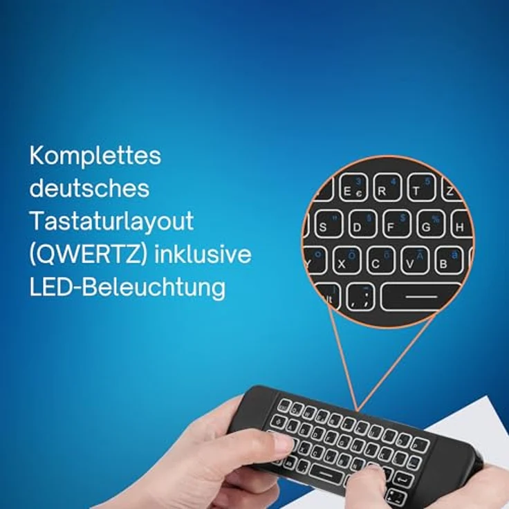 Orbsmart AM-1 Pro kabellose Airmouse Fernbedienung mit Mini-Tastatur | Deutsch (QWERTZ) | beleuchtet | Gyro-Maus | 2.4 GHz | Mikrofon – Bild 4
