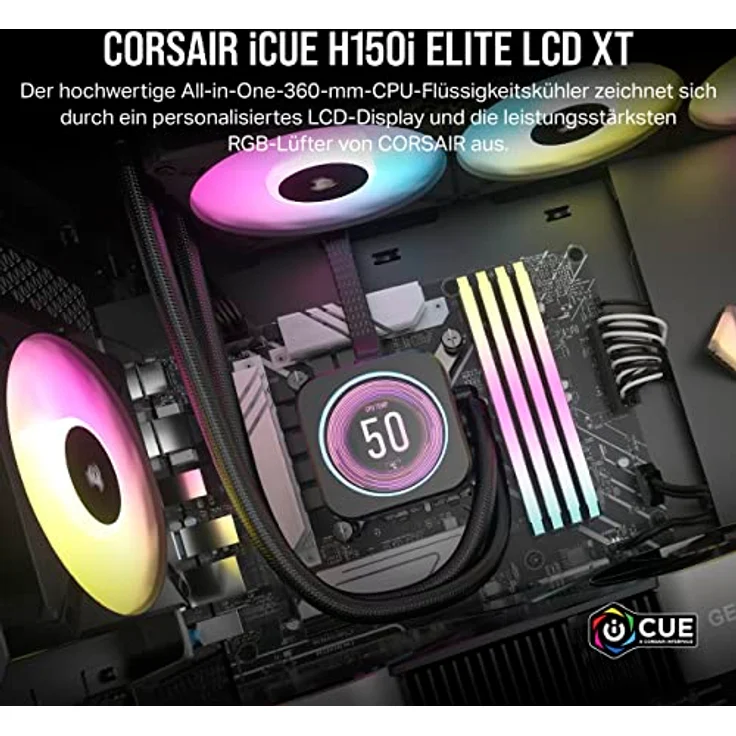 Corsair iCUE H150i Elite LCD XT Flüssig-CPU-Kühler - IPS-LCD-Bildschirm - DREI AF120 RGB Elite-Lüfter - 360-mm-Radiator - Intel LGA 1700, AMD AM5 Und Mehr - Inklusive iCUE Commander CORE - Schwarz – Bild 2