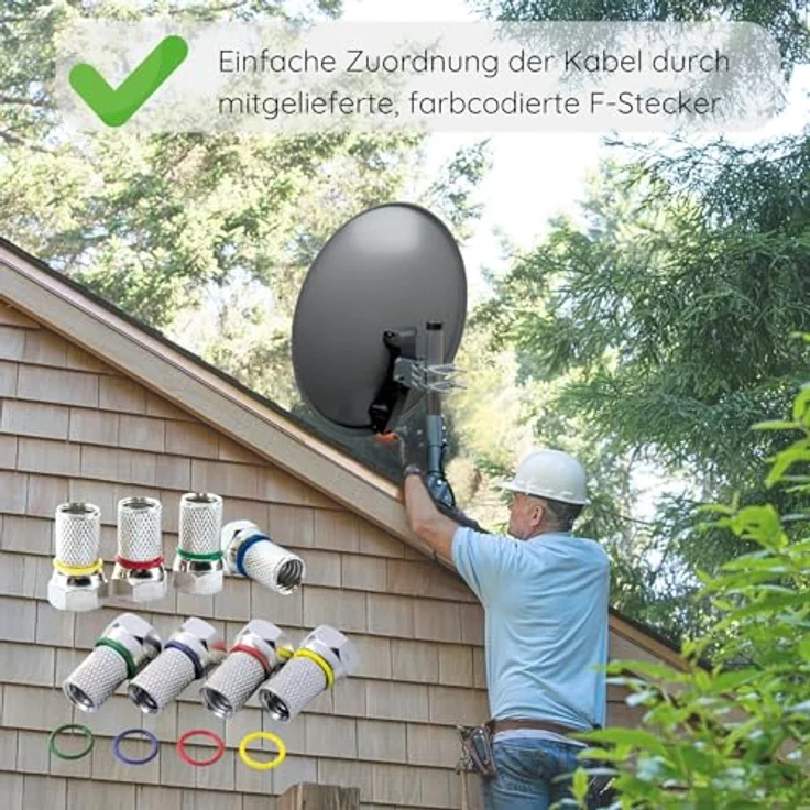 Schwaiger Satellitenanlage Set, Anthrazit Stahl, 75 cm Offset Antenne mit Quad LNB für 4 Teilnehmer – Bild 5