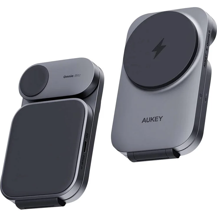Aukey Induktions-Ladegerät MagFusion Z LC-MC312, 3A Qi2-zertifiziertes 3-in-1 Ladegerät mit Magnetanschluss für iPhone, Apple Watch und Airpods, ultradünn und faltbar