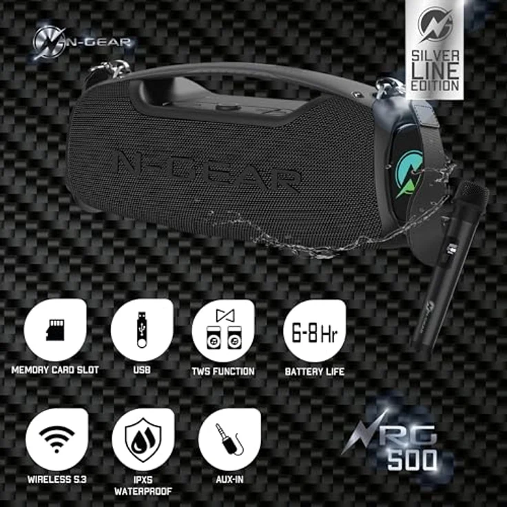 N-Gear NRG 500 - Bluetooth Lautsprecher Outdoor, Wasserdicht, 500 Watt Musikbox, Partybox mit Sound- und Licht Party System, Mikrofon und Bass Boost – Bild 3