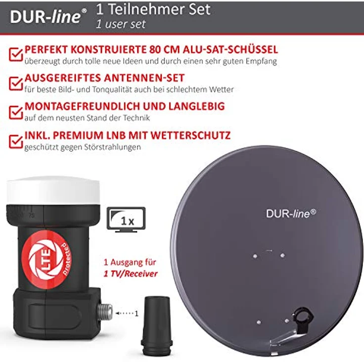 DUR-line MDA 80 Satellitenschüssel anthrazit + Single LNB – Bild 3