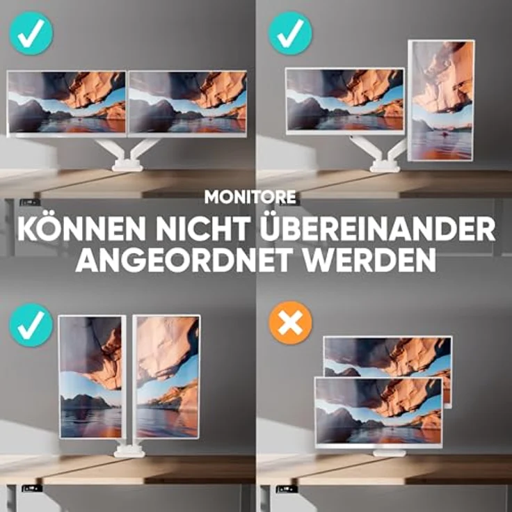 ONKRON G160-BW Monitor-Halterung für 2 Monitore 13-32 Zoll, neigbar, schwenkbar, drehbar, Gasdruckfeder, Kabelmanagement, Weiß – Bild 6