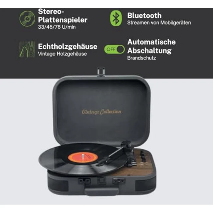 Muse MT-207 DGB, Plattenspieler mit Bluetooth, integrierten Stereo Lautsprechern und USB, schwarz – Bild 3
