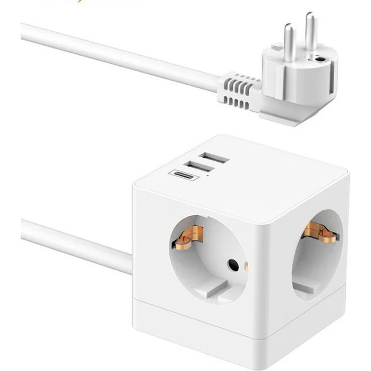 Accezz PowerCube Strip, 6-in-1 Steckdosenleiste mit 1x USB-C, 2x USB-A, 3x Steckdose, 4000W, kindersicher, flammhemmendes Gehäuse, 1,8m Verlängerungskabel