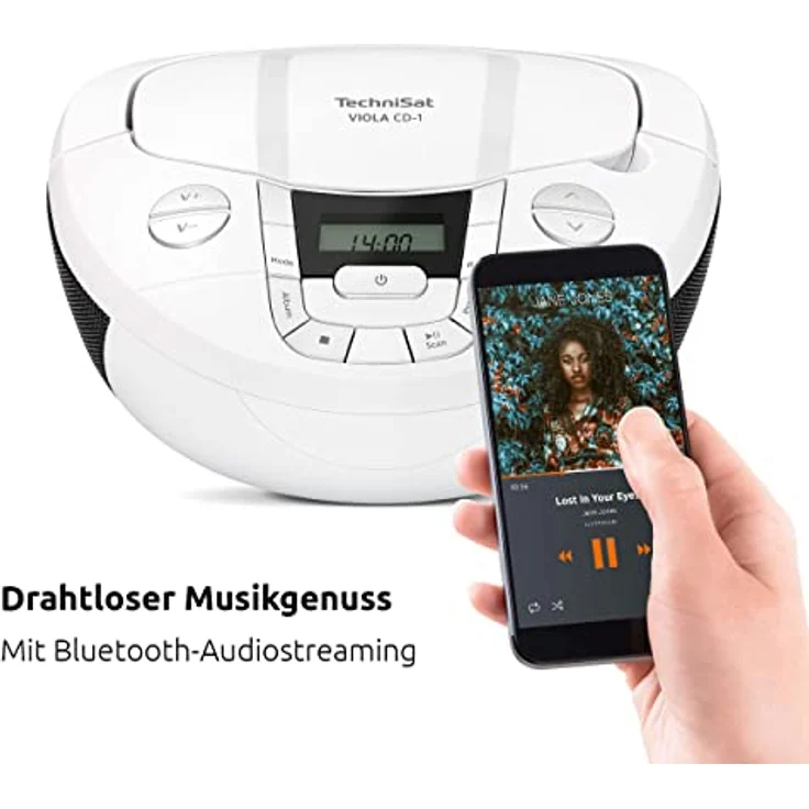 TechniSat Viola CD-1 - tragbarer Stereo CD-Player, Boombox mit Tragegriff (Netz- und Batteriebetrieb, UKW, Bluetooth, 2 x 1 Watt) – Bild 3