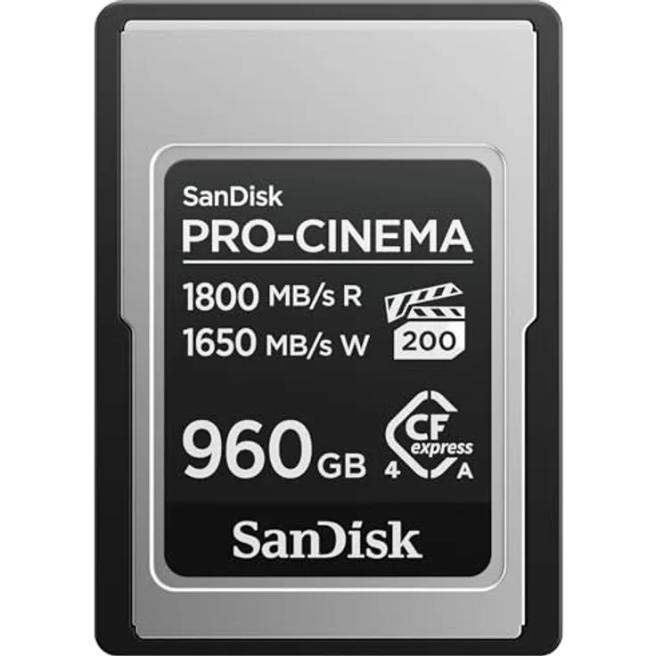 SanDisk PRO-Cinema CFexpress Type-A-Speicherkarte 960 GB, Lesegeschwindigkeiten bis zu 1.800 MB/s, Schreibgeschwindigkeiten bis zu 1.650 MB/s, 4K/6K/8K, VPG200, robust und staubgeschützt