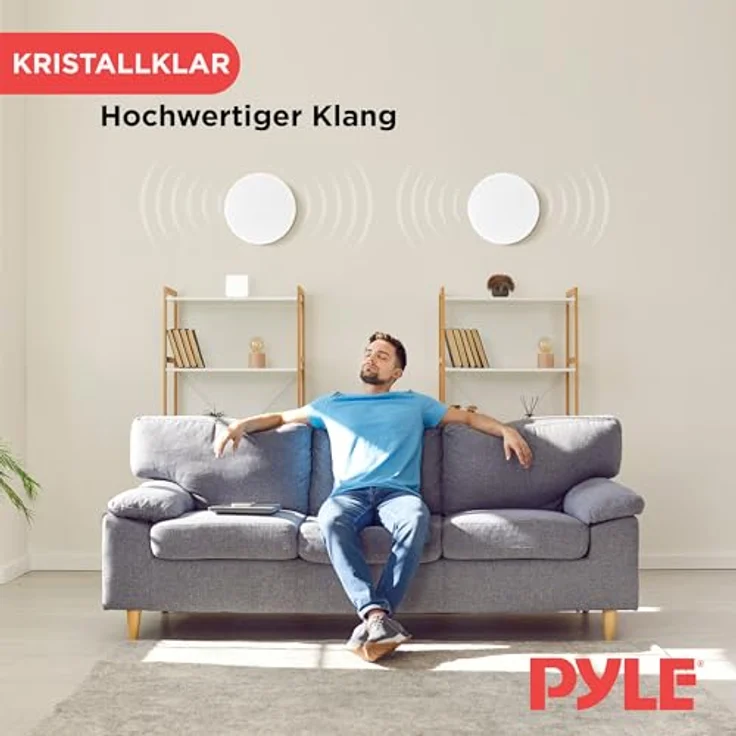 Pyle Deckenlautsprecher, 300W 2-Wege Einbaulautsprecher mit Bluetooth, austauschbare runde/quadratische Gitter, flaches Design für einfache Montage – Bild 5
