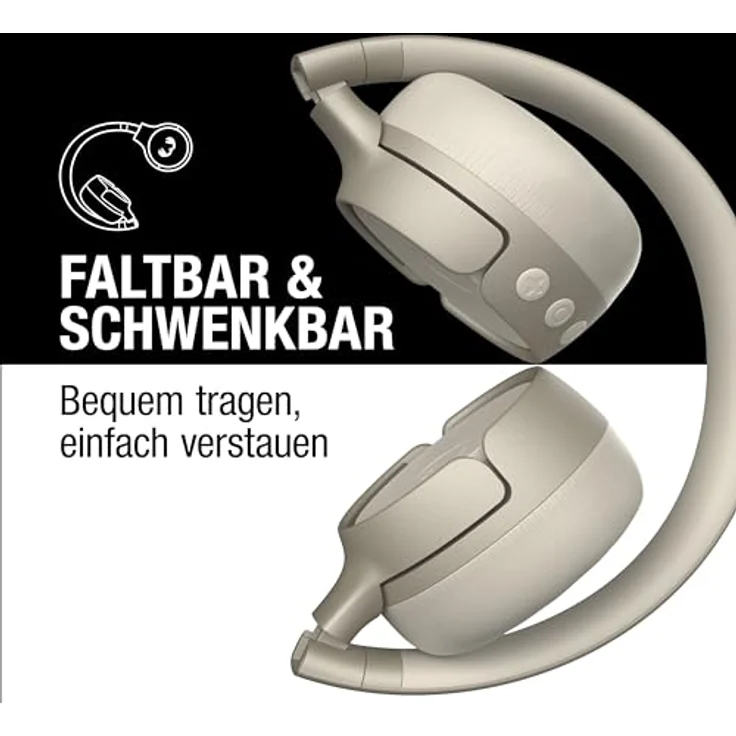 Fresh 'n Rebel Code Fuse, Bluetooth-Kopfhörer on-Ear, kabellos, 30 Stunden Spielzeit, mit Mikrofon und Sprachassistent, Lautstärkeregler und Wiedergabe/Pause-Tasten, faltbar (Silky Sand) – Bild 4