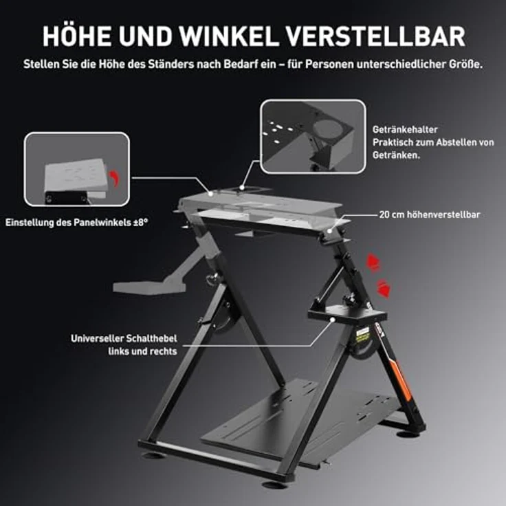 GTPLAYER Lenkradständer für Gaming Wheel, höhenverstellbar (68,5-80 cm) mit V1 V2 Schalthebelhalterung, stabil und kompatibel mit PS4, Xbox, PC – Bild 2