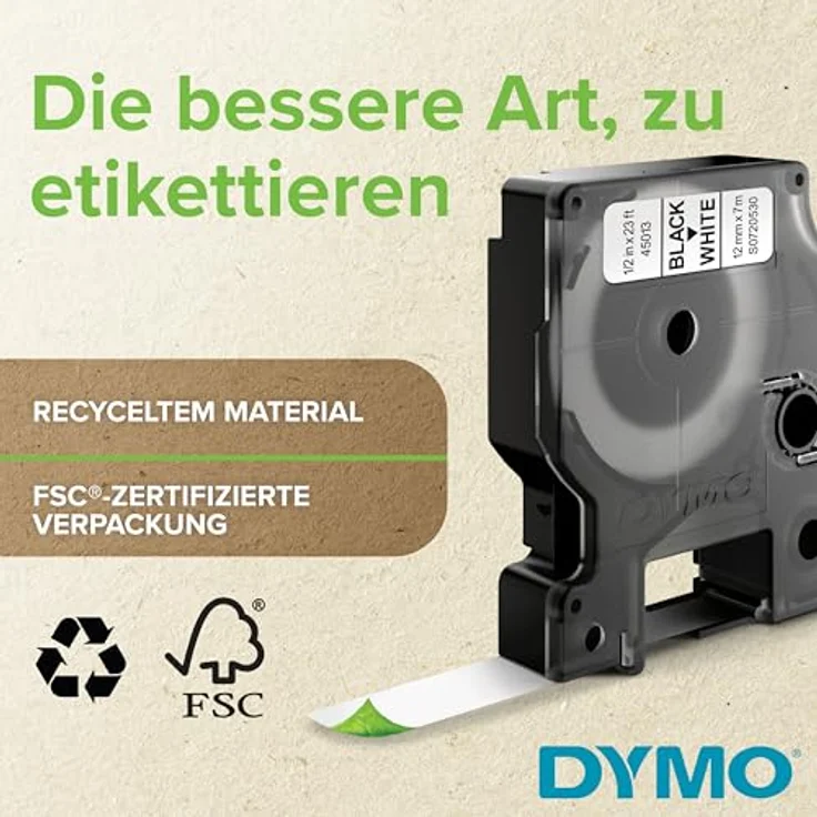 Dymo D1 Vinylband High Perf. 12 mm x 3 m weiß auf schwarz – Bild 3