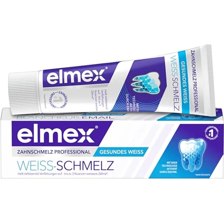 elmex Zahnpasta Opti-Schmelz Professional Weiss-Schmelz, 75ml - Remineralisierung, bis zu 3 Nuancen weißere Zähne, stark gegen Verfärbungen