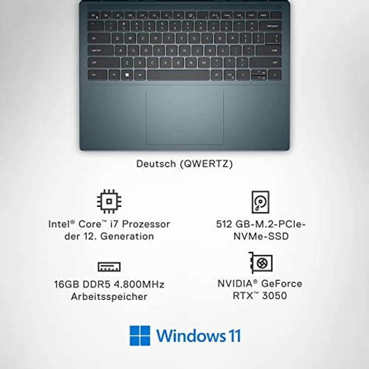 Dell Inspiron 14 Plus (742) Laptop | 14“ 2,2k 300nits Display | Intel Core i7-12700H Prozessor | 16 GB RAM | 512 GB SSD | NVIDIA GeForce RTX 3050 | Windows 11 Home | QWERTZ Tastatur | Dark Green – Bild 2