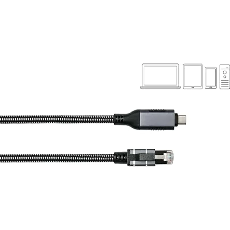 Good Connections Ethernet-Kabel USB-C zu RJ45, 1-Gigabit LAN-Adapter ohne Treiber, Textilmantel, 3m, anthrazit – Bild 3
