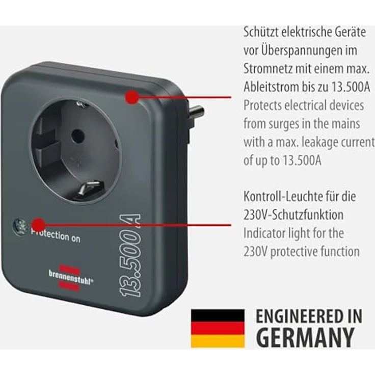 Brennenstuhl Steckdosenadapter mit Überspannungsschutz 13.500 A (Adapter als Blitzschutz für Elektrogeräte) anthrazit – Bild 2