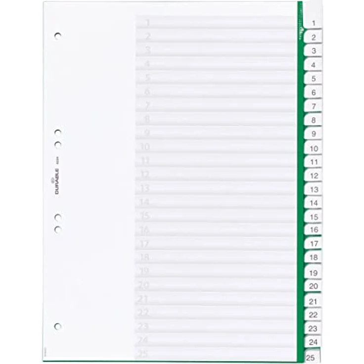 DURABLE Aktenordner Register A4, 25-teilig, blanko, grün, aus Hartfolie mit auswechselbarem Beschriftungsschild – Bild 2