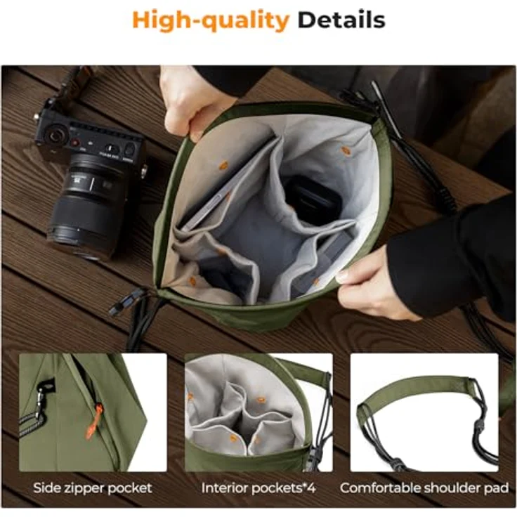 K&F CONCEPT Kameratasche, Modische Umhängetasche für spiegellose Kameras, Tragbare leichte Camera Bag, Grünes Design, mit mehreren Staufächern – Bild 4