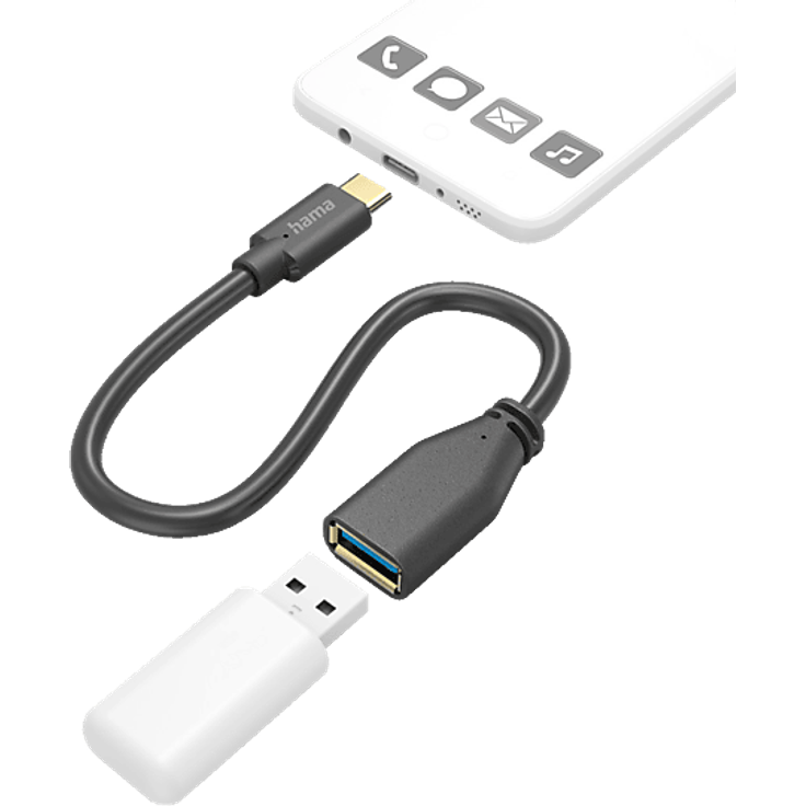 HAMA OTG USB-C-Stecker auf USB-A-Buchse Adapterkabel, Schwarz, USB 3.1 Gen 1, 5 Gbit/s, vergoldet, 0,15 m – Bild 1