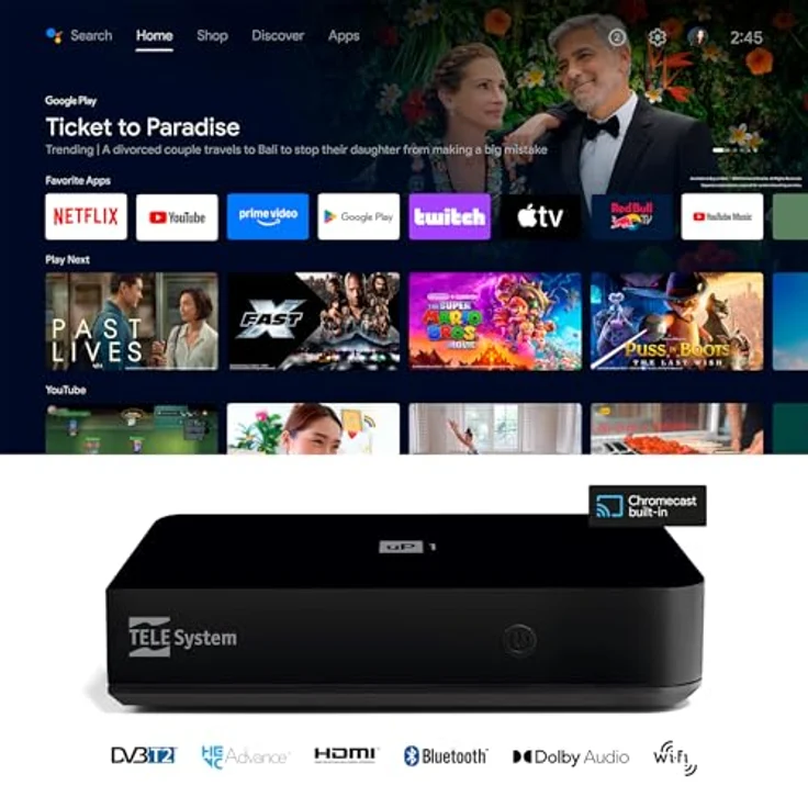 TELE System UP1 Digitaler terrestrischer Decoder, Android TV Ultra HD, Netflix zertifiziert, Chromecast, DVB-T2 HEVC, HDR10+, Bluetooth-Fernbedienung mit Google Assistant – Bild 4