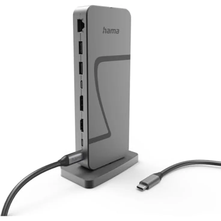HAMA Connect2Office Speed 8 Ports Docking Station, Grau mit 10 Anschlüssen, 8K Unterstützung und USB-C Ladefunktion