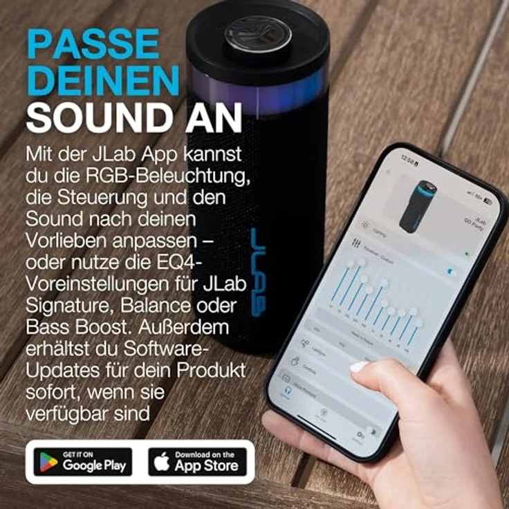 JLab Go Party Tragbarer Bluetooth Lautsprecher, 10W mit 16H+ Akkulaufzeit, RGB Licht und IP56 Wasserfest, Schwarz – Bild 4