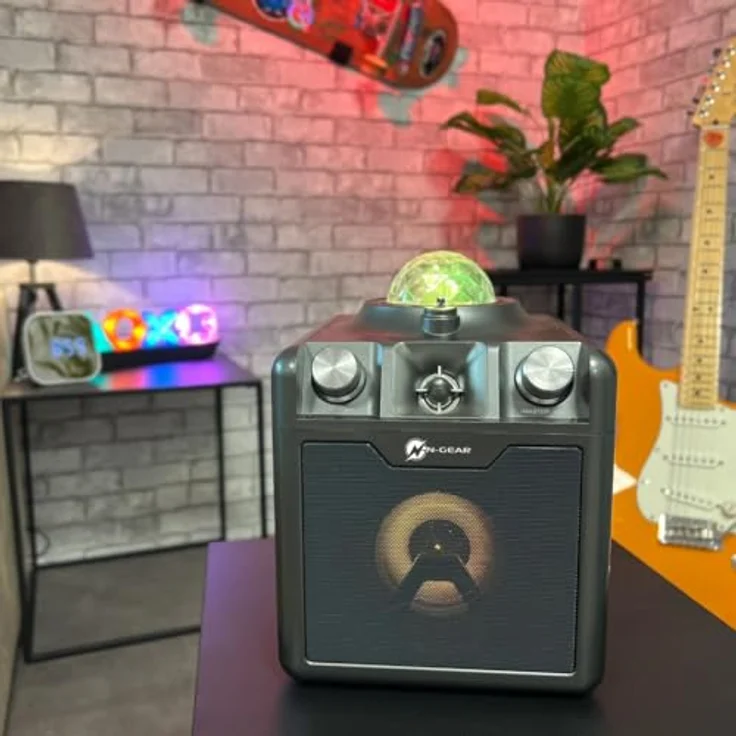 N-Gear Disco Star 710, Bluetooth Lautsprecher mit 50 Watt, Akku bis 6 h, integrierter Sternenprojektor, Grau – Bild 8