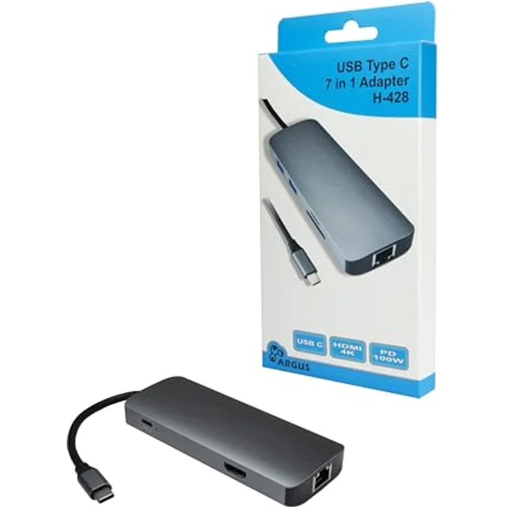 Inter-Tech Adapter Argus H-428, 7-in-1 USB-C Hub mit HDMI 4K, Power Delivery 100W, kompakt – Bild 1
