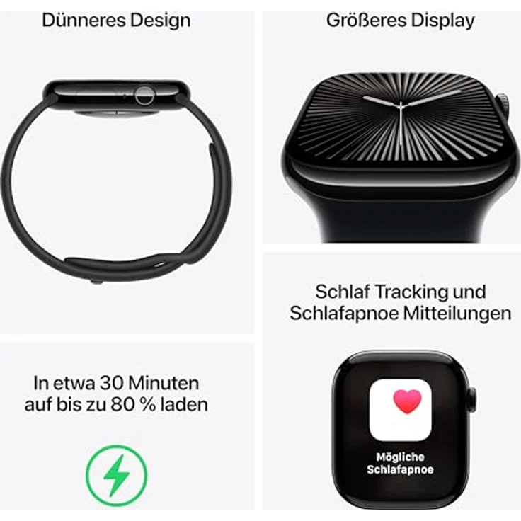 Apple Watch Series 10, 46 mm, GPS, Aluminiumgehäuse Diamantschwarz, Sport Loop Tinte, One size – Bild 3