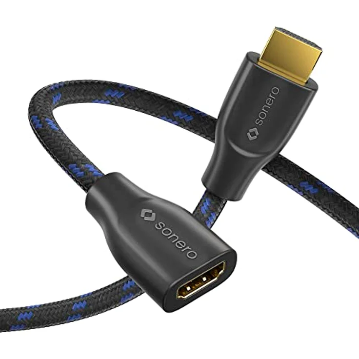 Sonero® 4K HDMI Verlängerungskabel, Premium High Speed, 4K 60Hz, HDMI Stecker auf HDMI Buchse, vergoldete Kontakte, zweifache Abschirmung, Baumwollmantel, 0,50m – Bild 3