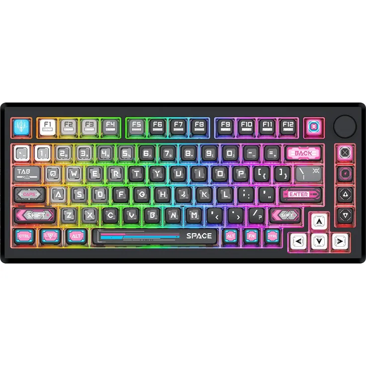 Redragon K732MC-RGB-PRO Uranus Pro 82, kabellose Gaming-Tastatur mit mechanischen Switches und RGB-Hintergrundbeleuchtung, Schwarz Transparent
