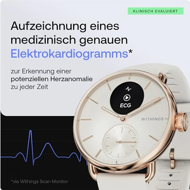 Withings Scan Watch 2 (38 mm, Edelstahl), Sportuhr + Smartwatch mit Temperaturüberwachung, Herzfrequenzmessung und Schlafindex, silber – Bild 3
