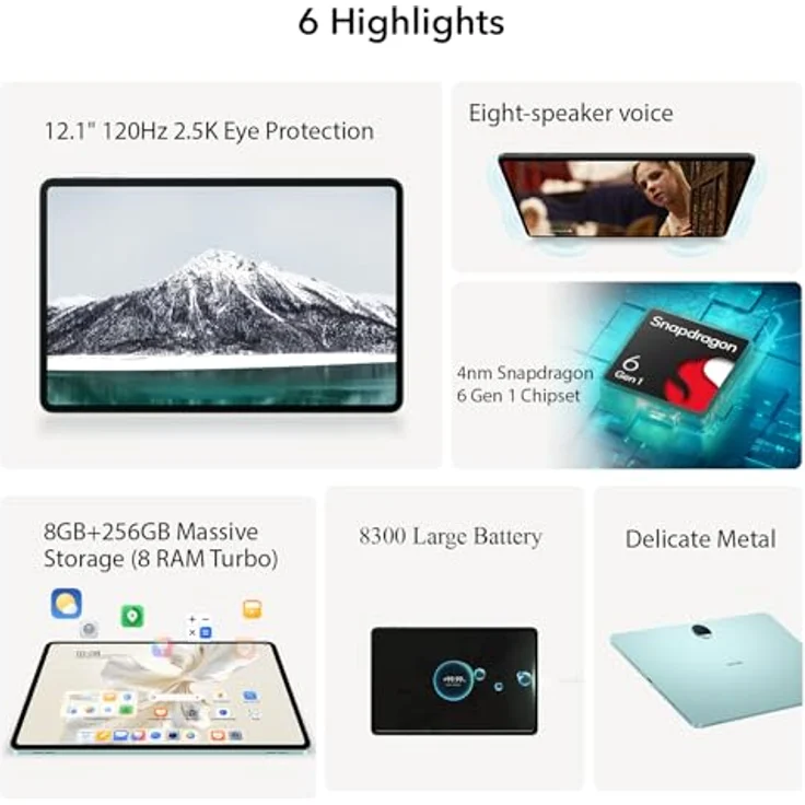 HONOR Pad 9 Tablets 8GB 256GB, 12.1" 120Hz 2.5K Großer Bildschirm, 8-Lautsprecher Audio System, Snapdragon 6 Gen 1, WiFi Version, Grau – Bild 2