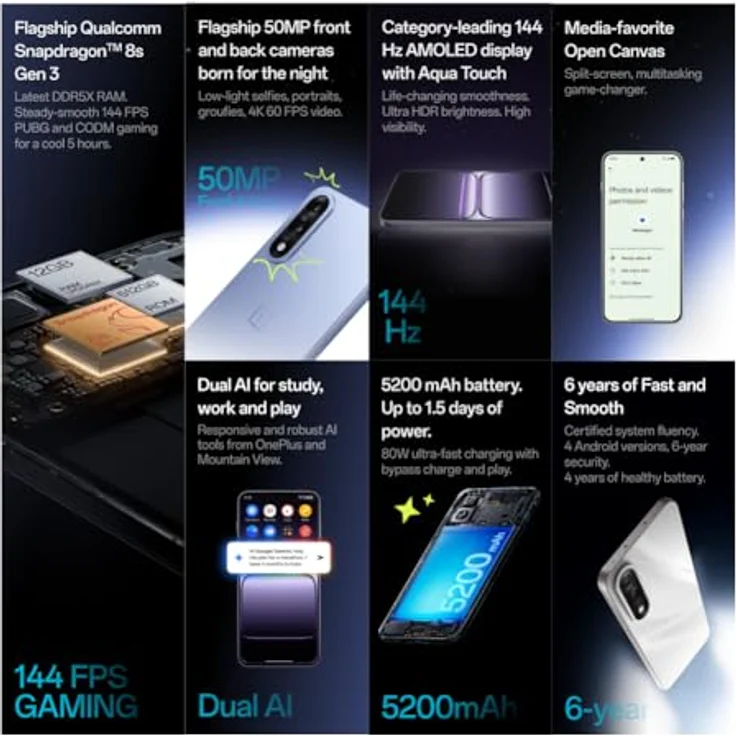 OnePlus Nord 5 (256 GB, Marble Sands, 6.83", Dual SIM, 50 Mpx, 5G), Smartphone, Weiss – Bild 7