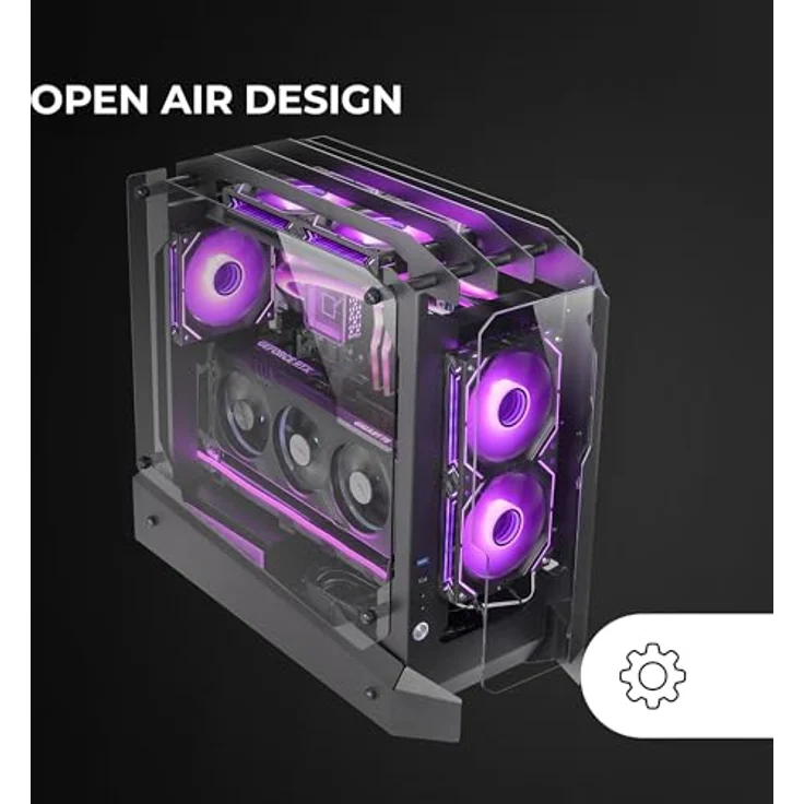 Mars Gaming MC-EDGE, Midi Tower ATX PC Gehäuse mit RGB-Elementen und gehärteten Glasplatten, Schwarz, Open-Air-Design, Platz für bis zu 7 Lüfter, USB-C Anschlüsse – Bild 2