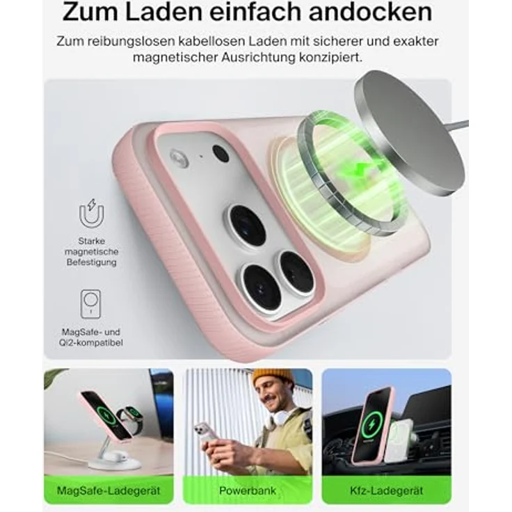 Belkin Grip Magn. Schutzhülle iPhone 17 Pro, Stoßschutz bis 2m, strukturierte Oberfläche, pink – Bild 3